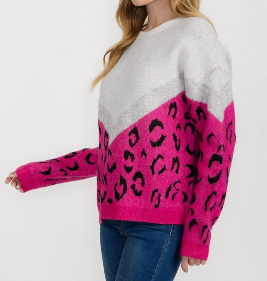 Adora - Bold And Cozy Color Block Leopard Sweater
