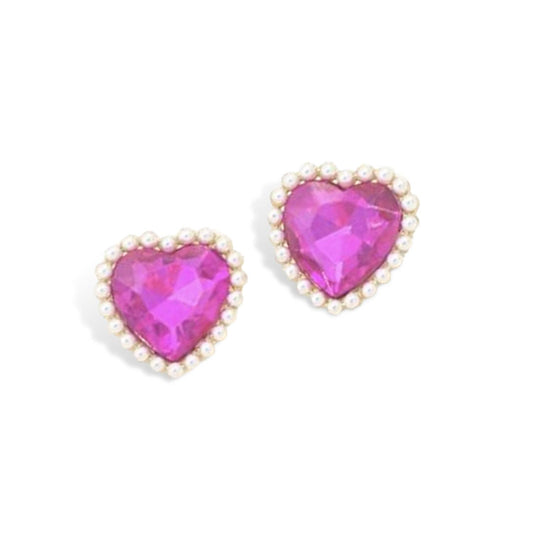 Brianna Cannon - Women's Crystal and Pearl Heart Stud Earrings