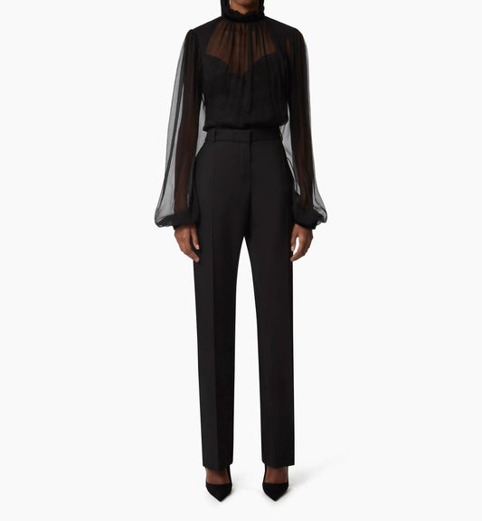 Nina Ricci - Ruffled High Neck Crinkled Silk Muslin Top