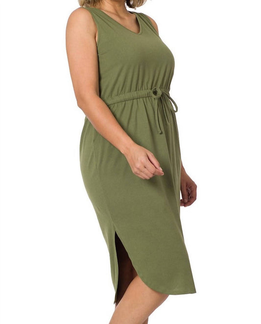 Zenana - Drawstring Waist Curved Hem Dress