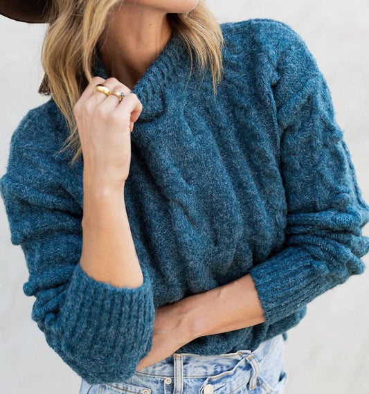 Lovestitch - Cable Knit Mock Neck Cozy Sweater