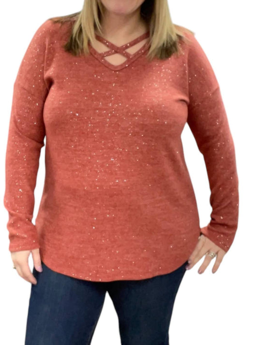 Honeyme - Criss Cross Front Sparkly Sweater