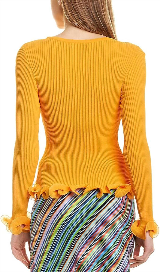 Wired Edge Ribbed Knit Pullover Sweater