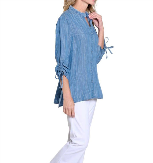 Multiples - 3/4 Drawstring Sleeve Button Front Shirt