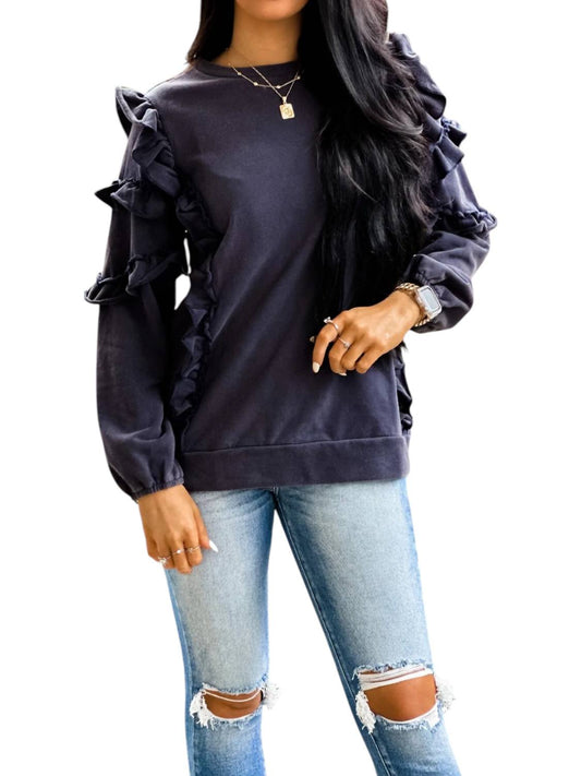 Cezele - Here For Good Ruffle Sleeve Sweatshirt