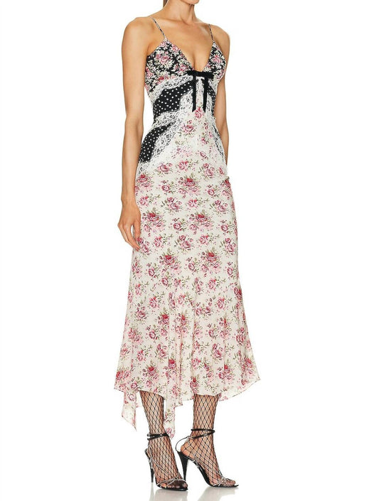 Alessandra Rich - Rose Print Slip Dress With Lace