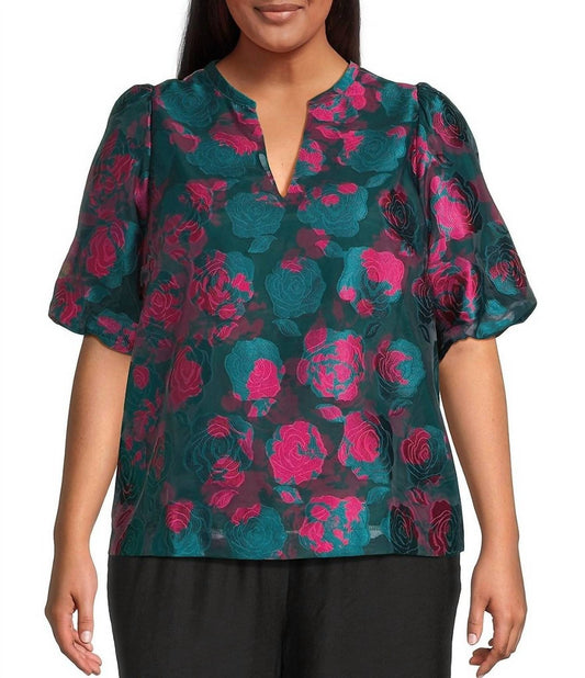 Sugarlips - Kaelani Jacquard Tavia Split Neck Top - Plus