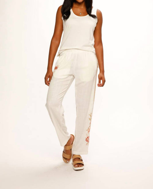Paparazzi - Linen Blend Embroidered Wide Leg Pant