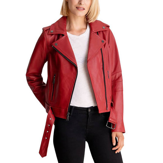 Moto Belted Zip Up Leather Jacket