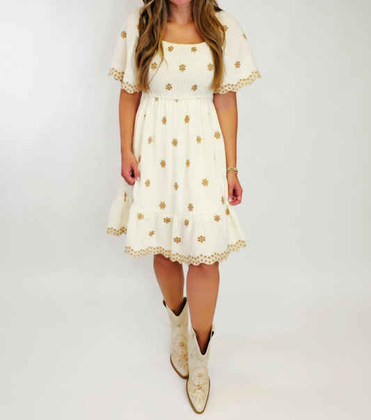 Easel - Embroidered Cotton Gauze Short Dress