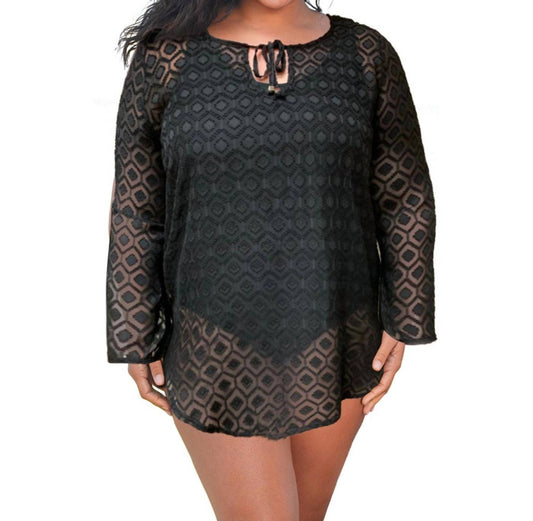 Always For Me - Plus Size Long Sleeve V-Neck Tunic Cover Up