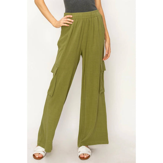 Risen - High Rise Linen Wide Cargo Pants