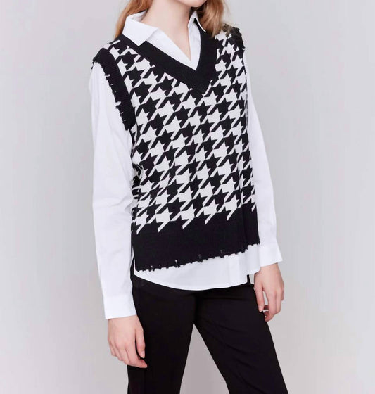 Charlie B - Houndstooth V-Neck Fooler Vest