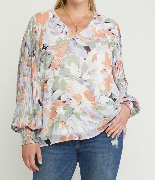 Entro - Floral Pleated Sleeve Blouse