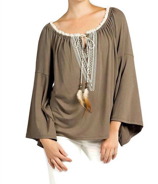 Kori - Embroidered Bell Sleeve Knit Top