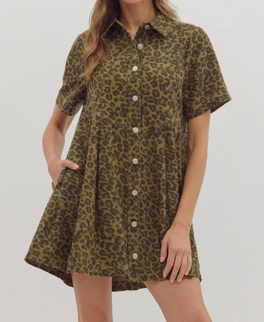 Entro - Leopard Printed Mini Denim Dress