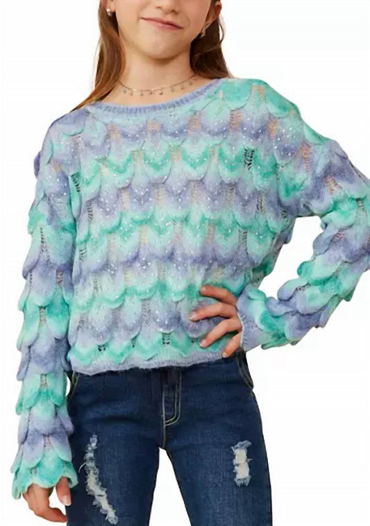 Hayden Girls - Jewel Detailed Scale Knit Pullover Sweater