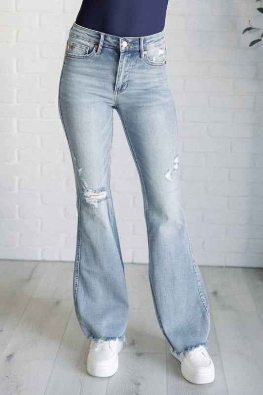 Judy Blue - Mid Rise Control Top Distressed Flare Jeans