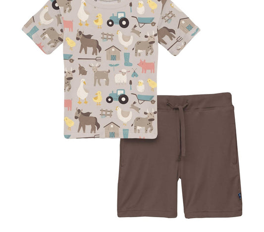 Kickee - Baby's Short Sleeve Crew Neck Tee And Lightweight Shorts Set