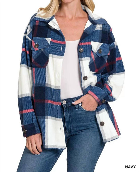 Zenana - Oversized Plaid Fleece Shacket
