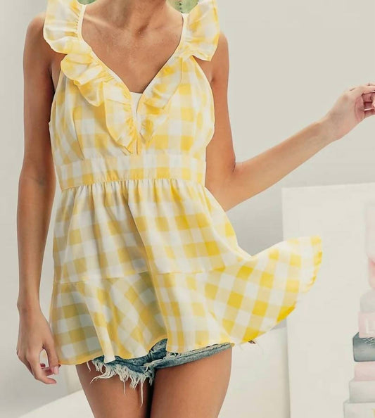 Bibi - Ruffled Neckline Peplum Top