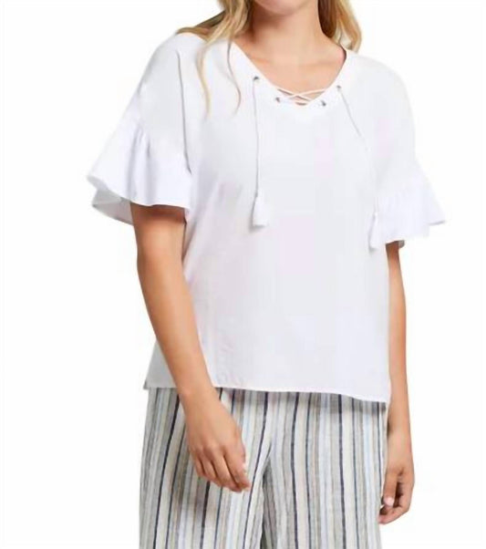 Tribal - Mixed Media Frill Short Sleeve With Lace Up Front