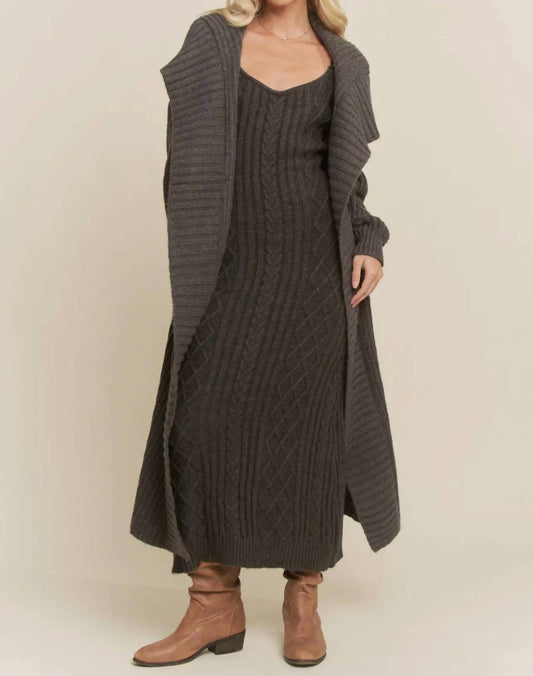 Davi & Dani - Ribbed Texture Cardigan with Matching Sweater Dress