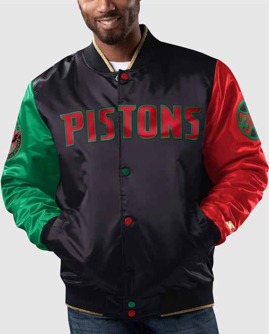 Starter - Men's Detroit Pistons History Month Quilted Lining Satin Full-Snap Jacket