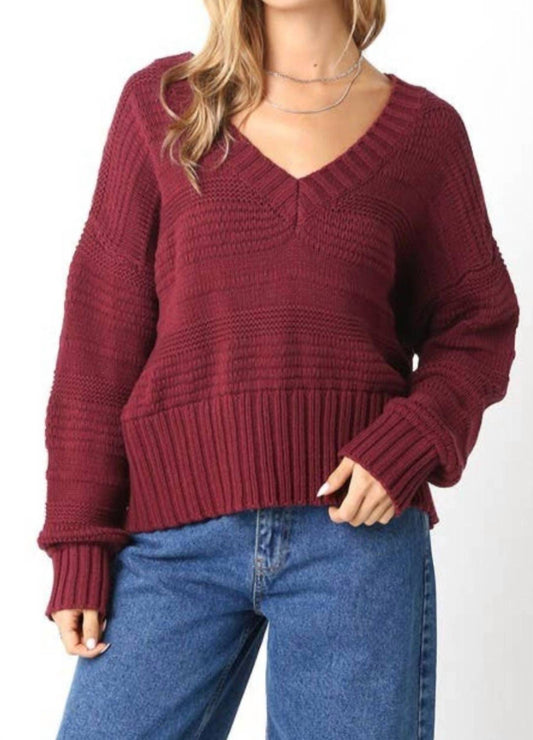 Olivaceous - Chunky V Neck Sweater