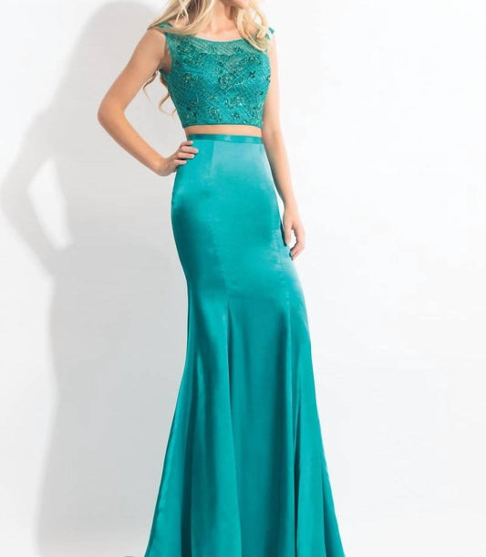 Rachel Allan - Stretch Satin Two-piece Beaded Gown