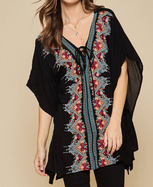 Andree By Unit - Floral Embroidered Lace Up Tunic