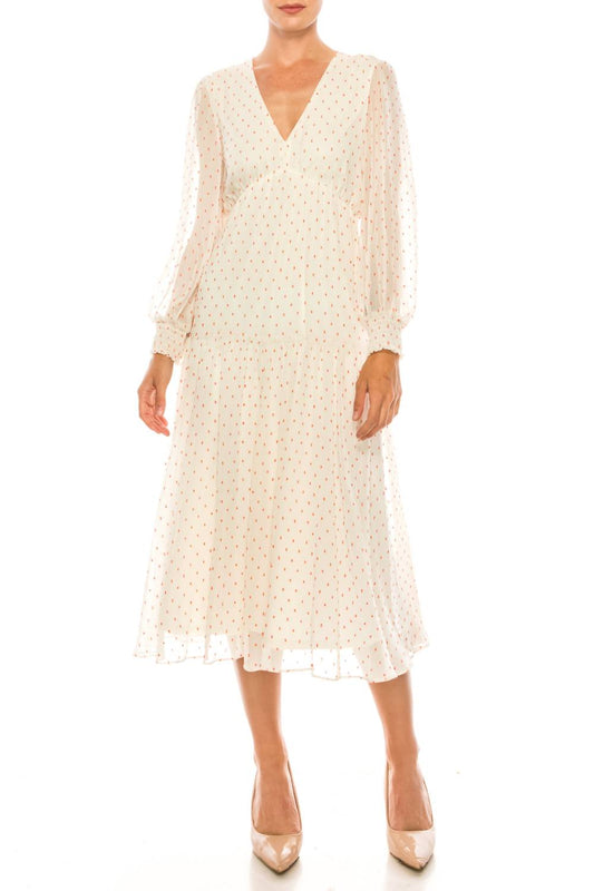 Maison Tara - Dot Print Long Sleeve Tiered Maxi Dress