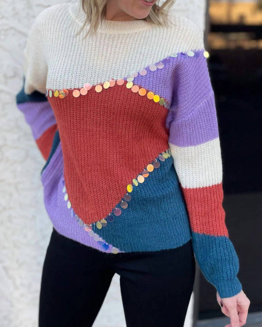 Entro - Colorblock Sequin Sweater