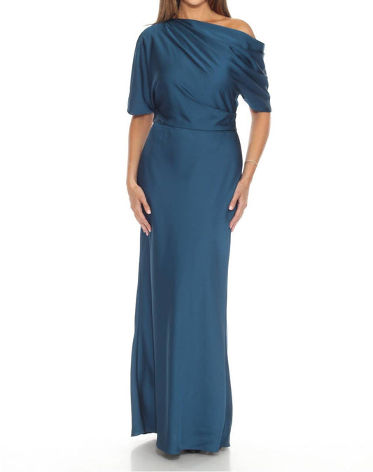 Joseph Ribkoff - Draped Cold Shoulder Satin Long Dress