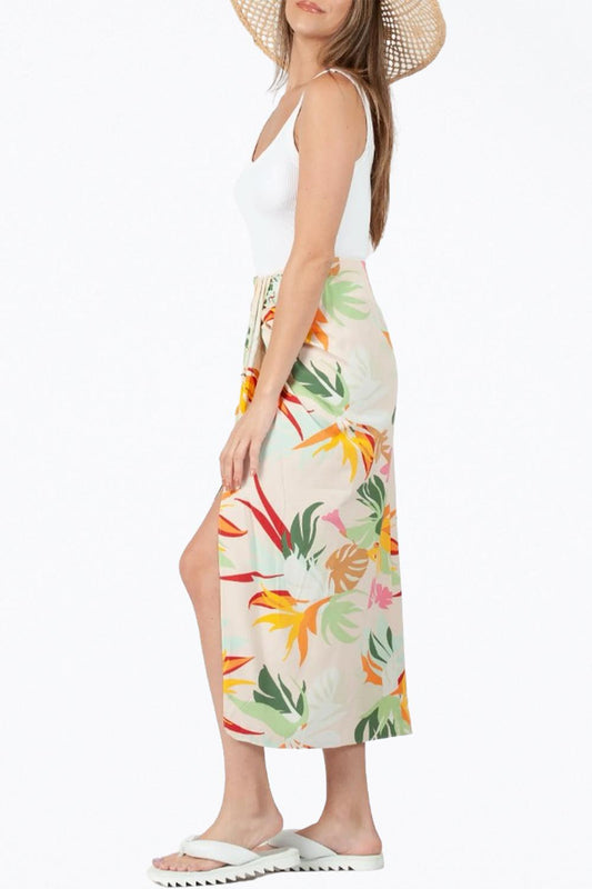 FLORAL-PRINT GATHERED SARONG SKIRT