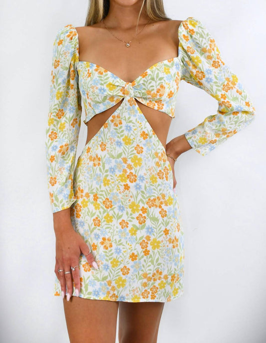 Sky To Moon - Floral Dream Open Midriff Dress with Sleeves