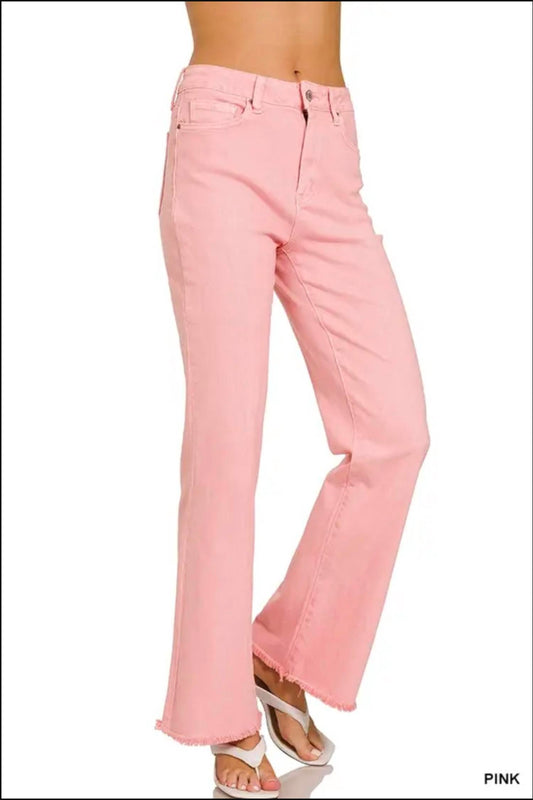 42Pops - Acid Wash Frayed Hem Color Denim Jeans