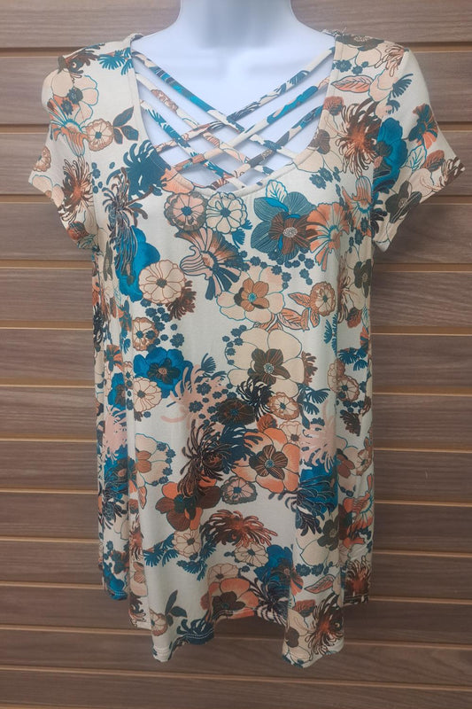 Entro - Women's Floral Cage Front Tunic