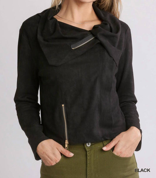 Umgee - Faux Suede Zip Up Moto Jacket