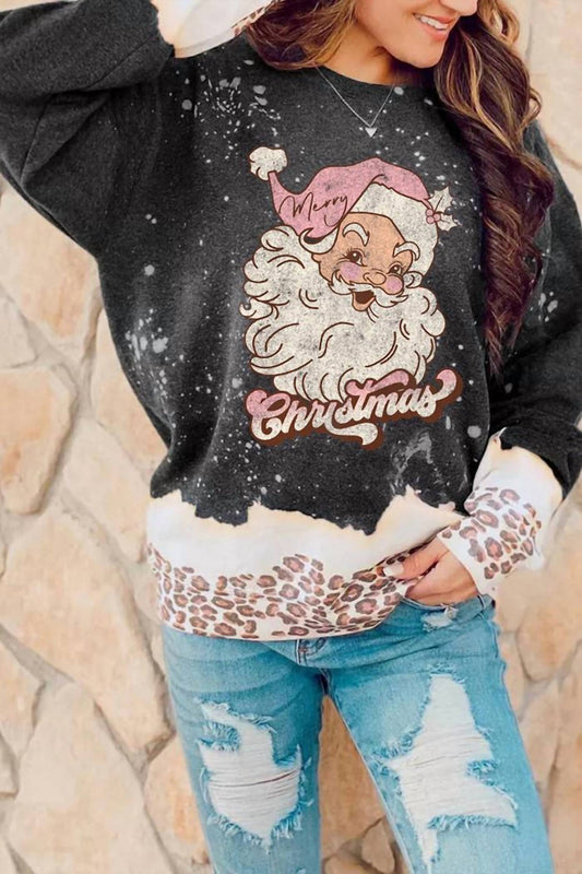 Shewin - Santa Clause Leopard Print Sweatshirt