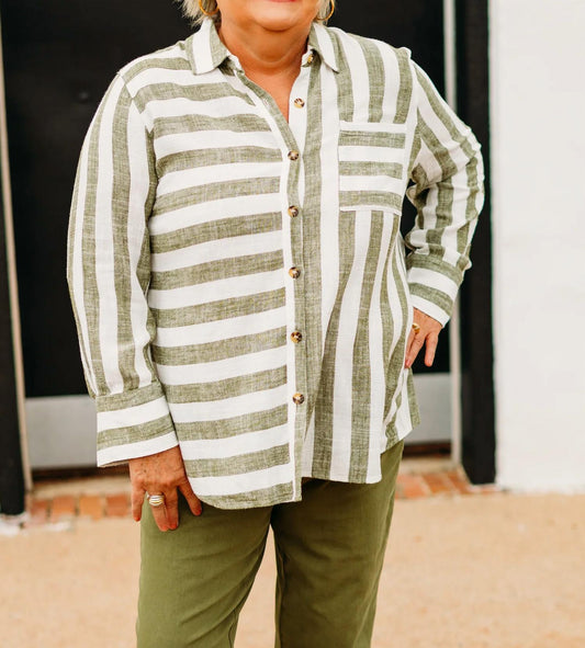 Multiples - Stripe Button Front Turn Up Cuff Hi-low Shirt