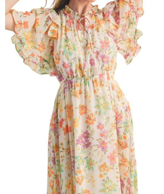 &Merci - Floral Flutter Sleeve Midi Dress