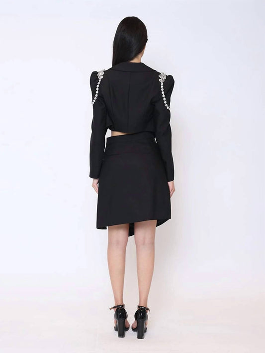 Gracia - Jewel Embellished Slit Skirt Set