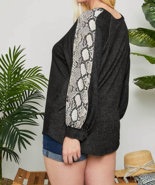 Snakeskin Long Sleeve Plus Top