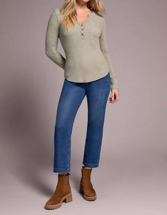 Tribal - Brushed Waffle Knit Henley Long Sleeve Top