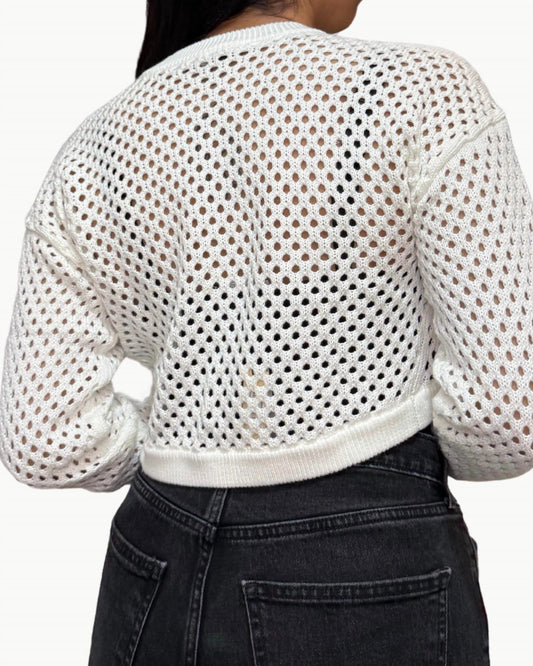 Autumn Cashmere - Mesh Shrug Open-knit Cardigan