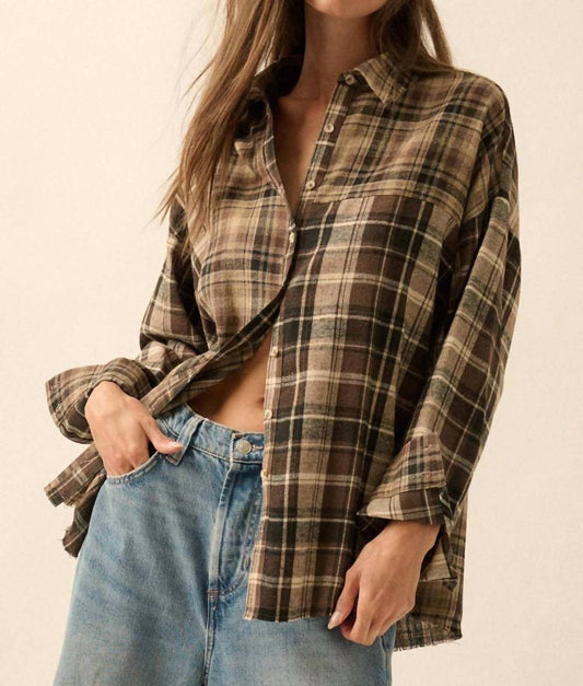 Promesa - Colorblock Plaid Flannel Loose-Fit Button-Up Shirt