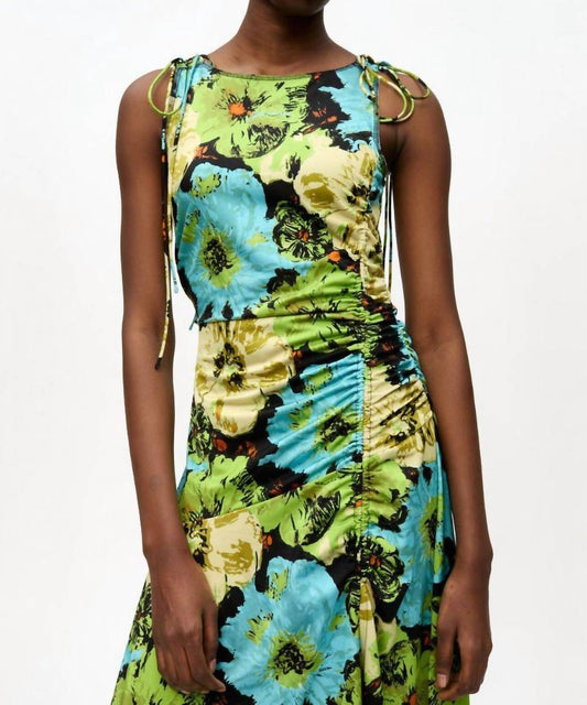 Ganni - Printed Floral Lycra Jersey Gathered Dress