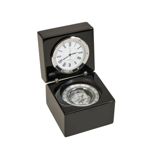 Creative Gifts International - Square Wood Box with Clock & Compass