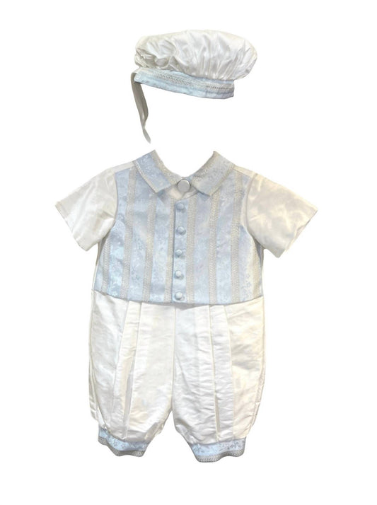 L'Pety Canar - Boy's 2pc Silk Knickers Short Sleeve Romper With Detail Cotton Lined With Hat